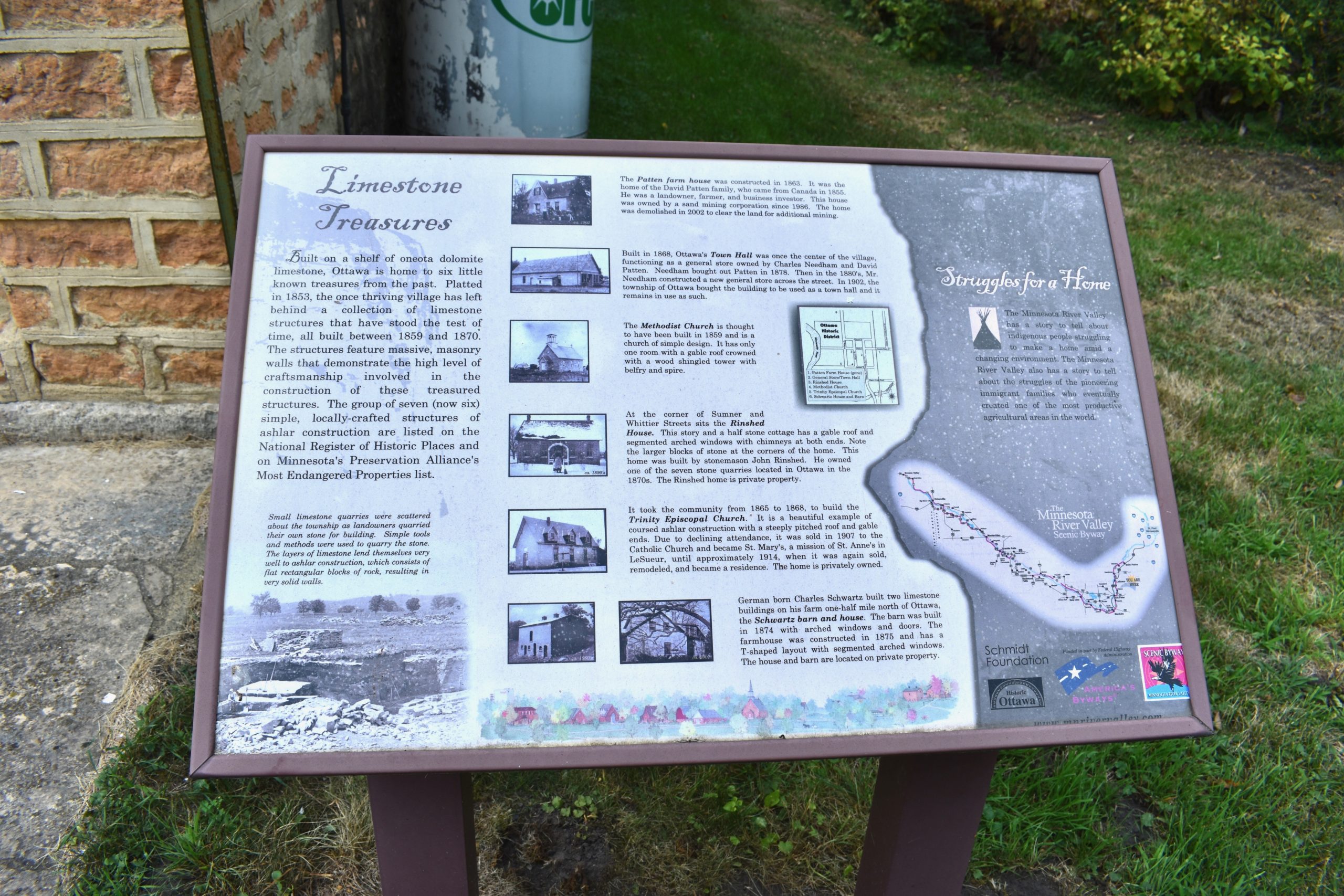 Informational plaque titled "limestone treasures"