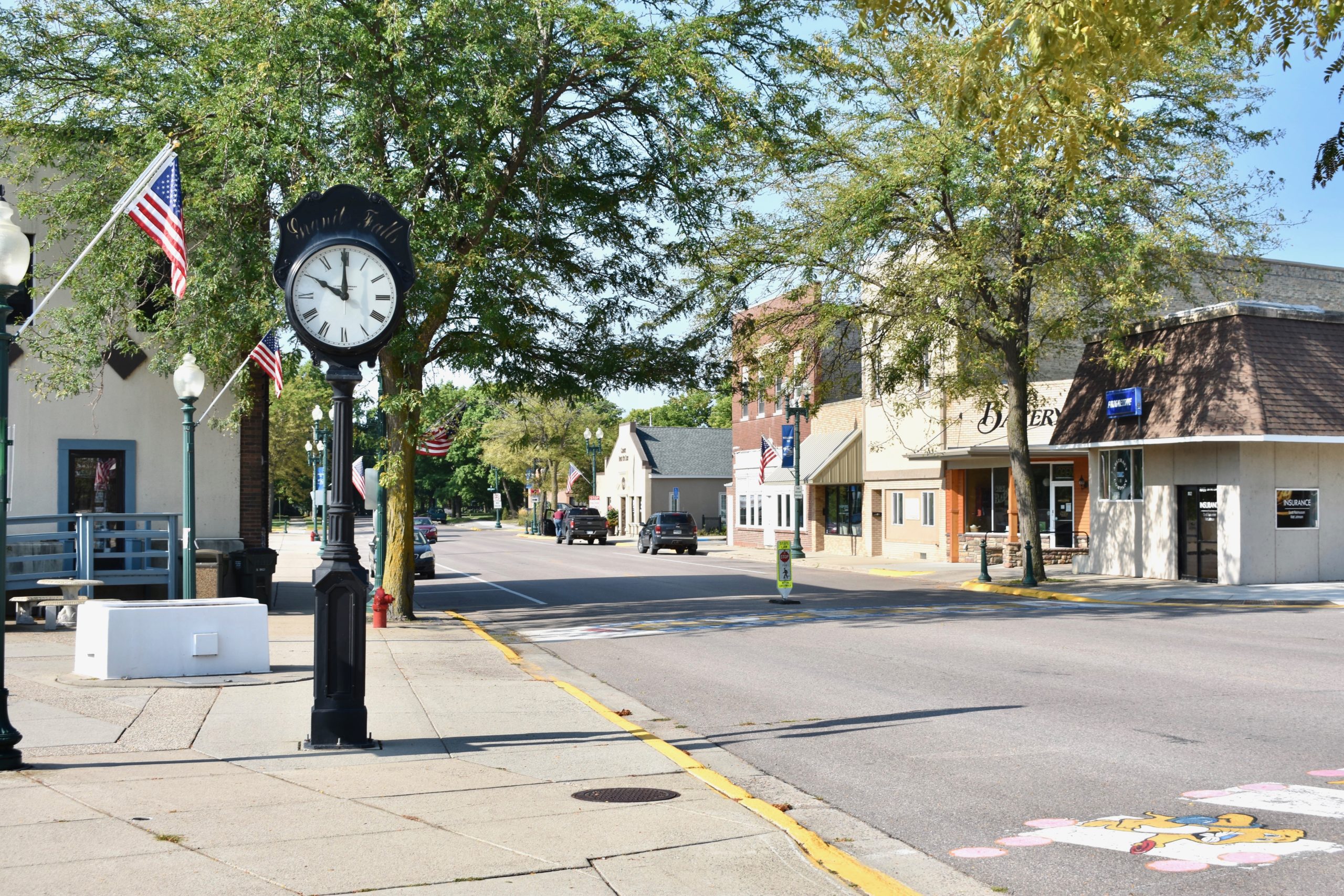 Downtown Granite Falls with city clock to the left