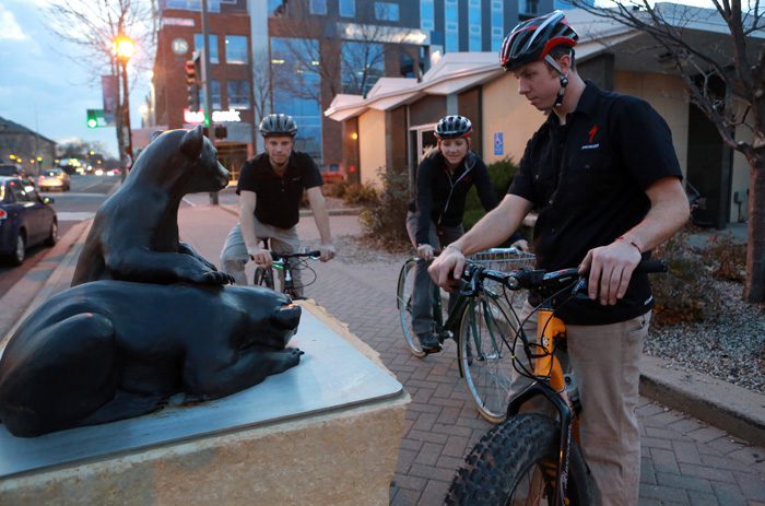 Mankato City Art Tour-bikers by bear sculpture