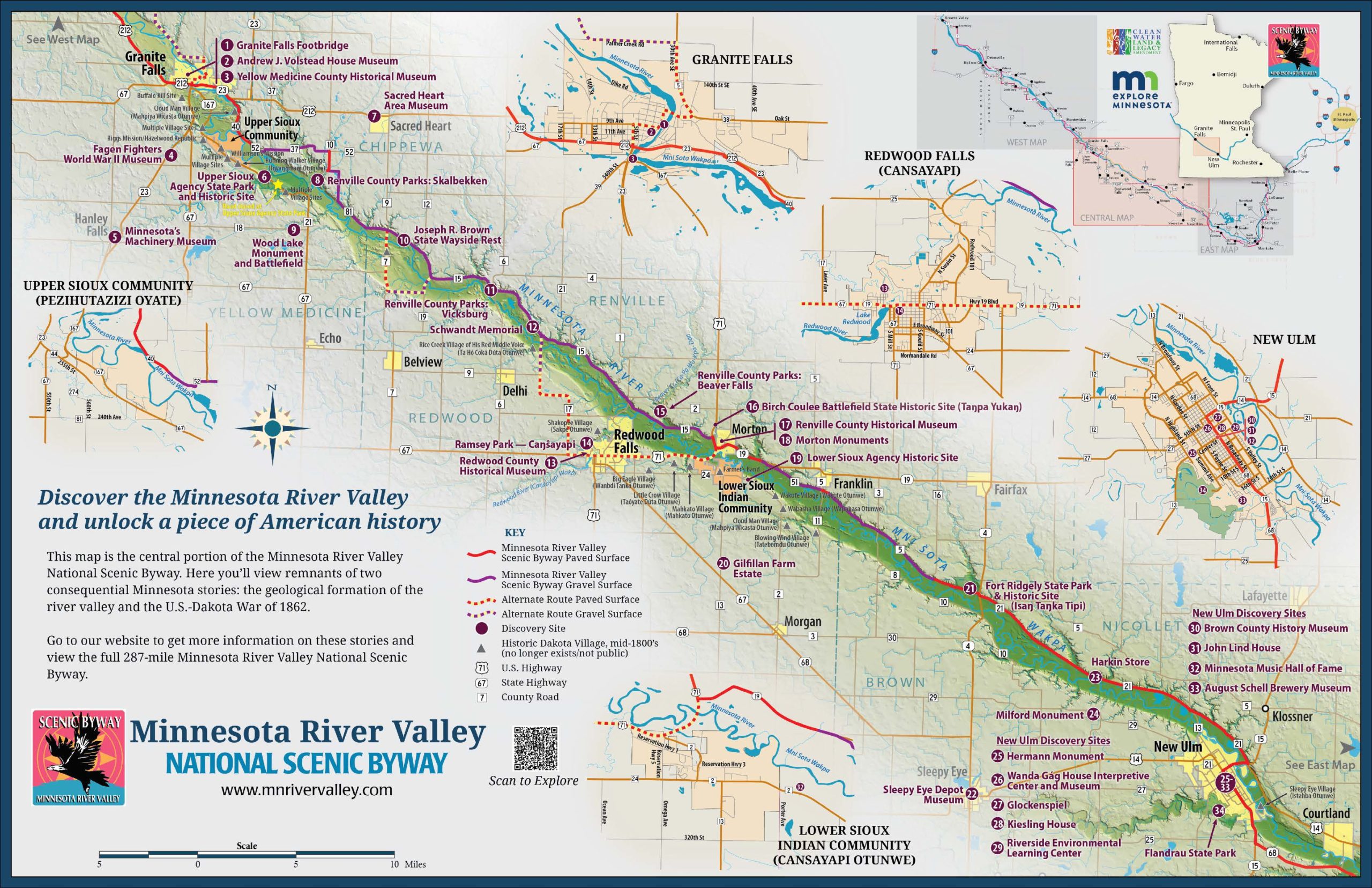 Map of the central part of the byway